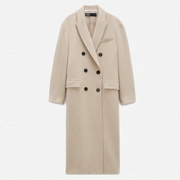 Belted Coat Zara Double Breasted Coat Sand BLOGGERS FAVORITE ZARA WOOL  BLEND COAT
